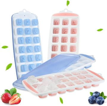 Nikcorp Set 4 silikonska kalupa za led s poklopcima, 84 kocke leda, oblici srca i brojeva, za koktele, sokove i dječju hranu