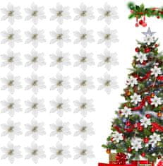 Nikcorp Set umjetnog cvijeća za božićno drvce, 32 komada, elegantni svjetlucavi ukrasi za bor i interijer, srebrni