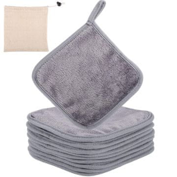 Nikcorp Set krpica za skidanje šminke od mikrovlakana, 9 komada, za višekratnu upotrebu, nježno čišćenje lica, sive, 15x15 cm