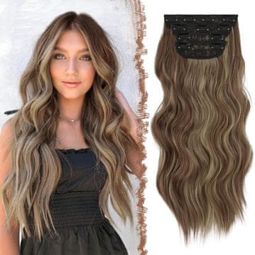 Nikcorp Ekstenzije za kosu na klipse za volumen i dužinu, 4 komada valovitih umetaka, sintetička kosa, smeđa, 50 cm