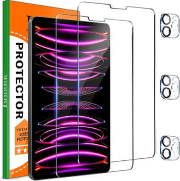 Nikcorp Zaštitno kaljeno staklo za ekran i leću kamere, 3+3 kom, HD jasnoća, oleofobni premaz protiv otisaka, za iPad Pro 12,9"