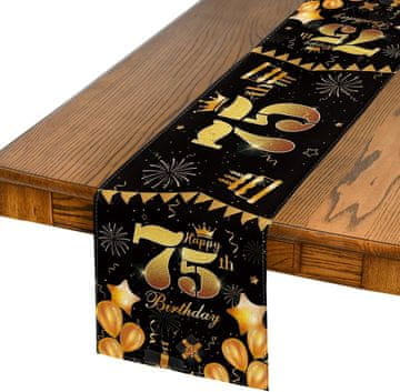 Nikcorp Stolnjak nadstolnjak za 75. rođendan, elegantna dekoracija stola, zaštita od prolijevanja i ogrebotina, crno-zlatni, 40x140 cm