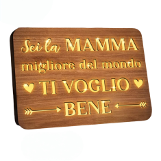 Nikcorp Drvena ploča s LED osvjetljenjem, poklon za mamu, toplo bijelo svjetlo, USB napajanje, dekoracija za sobu, 22x16 cm