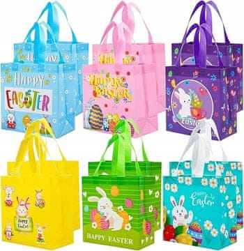 Nikcorp Uskrsne poklon vrećice od netkanog tekstila, set 12 kom, za darove i lov na jaja, 6 dizajna, 22x11x23 cm