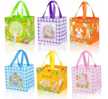 Nikcorp Uskrsne poklon vrećice set 6 kom, višekratne torbe za lov na jaja, slatkiše i darove, razni motivi zec, jaje, mrkva