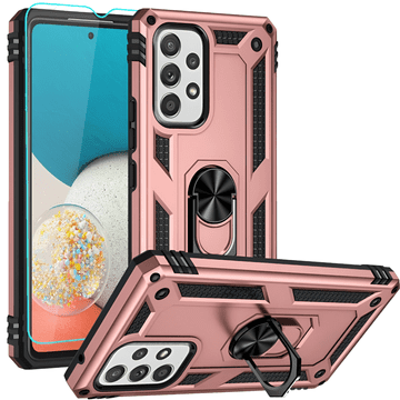 Nikcorp Oklopna maska za Samsung Galaxy A53 5G s prstenom i stalkom, robusna zaštita od udaraca i padova, rozo zlatna