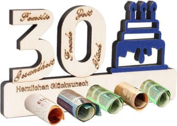 Nikcorp Poklon za 30. rođendan drvena ploča, kreativni novčani dar i knjiga gostiju s gravurom, laserski rezano drvo 11,2x22 cm