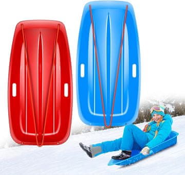 Nikcorp Sanjke Bob 2 komada s užetom, velike za djecu i odrasle, izdržljiva HDPE plastika za snijeg, travu i pijesak, 87 cm crvena i plava