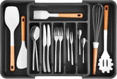 Nikcorp Organizator za ladicu, podesivi umetak za pribor za jelo, 6+2 pretinca za žlice i vilice, proširiv 33-57 cm, crni