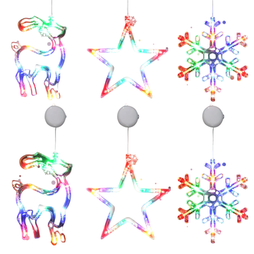 Nikcorp Set 6x Božićne LED lampice za prozor, višebojne, na baterije, s vakuumskim držačima, vodootporne IP44, akrilne dekoracije