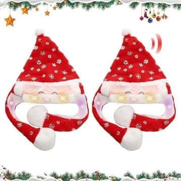 Nikcorp Božićne kape Djeda Mraza s pomičnim ušima i LED svjetlom, set 2 kom, mekani pliš za djecu i odrasle, zabavni poklon