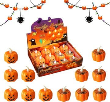 Nikcorp Set 12x LED svijeća za Halloween u obliku bundeve, bezplamene trepereće lučice na baterije za dekoraciju, narančaste, 45x45mm