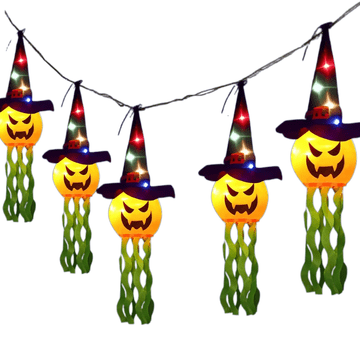 Nikcorp LED Girlanda za Noć vještica, 5 Svjetlećih Bundeva s Vještičjim Šeširima, Vodootporna Dekoracija na Baterije za Vrt, 3m
