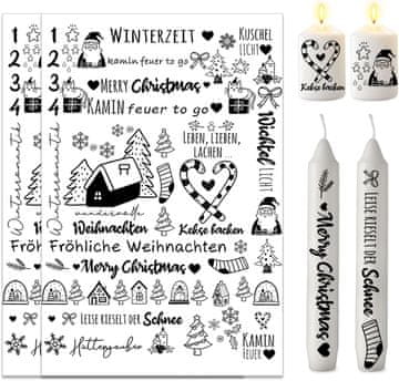 Nikcorp Set božićnih naljepnica za svijeće na njemačkom, vodene tetovaže za personalizirane poklone i dekoracije, 2 lista 30x20 cm