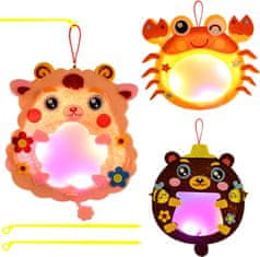 Nikcorp Set lampiona za djecu DIY, 3 komada, kreativni set za izradu životinja s LED svjetlom, filc, 24x20 cm