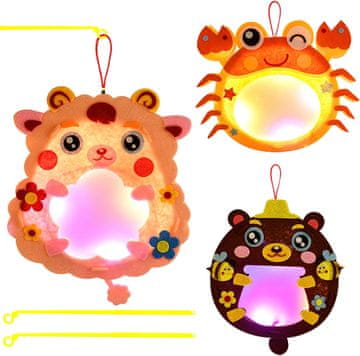 Nikcorp Set lampiona za djecu DIY, 3 komada, kreativni set za izradu životinja s LED svjetlom, filc, 24x20 cm