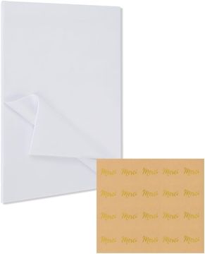 Nikcorp Ukrasni papir za zamatanje s naljepnicama zahvale, 40 komada, za poklone i dekoracije, bijeli, 40x60 cm