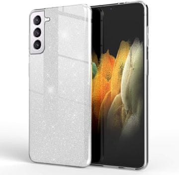 Nikcorp Maska sa šljokicama za Samsung Galaxy S21, prozirna 3u1 zaštitna futrola, silikonska TPU s pojačanim rubovima, srebrna
