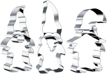 Nikcorp Set božićnih kalupa za kekse, 3 komada, nehrđajući čelik, za izradu kolača u obliku gnoma, sigurno za djecu, 13,5 cm