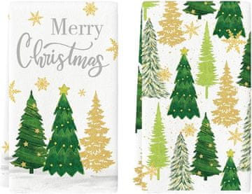 Nikcorp Božićne kuhinjske krpe za dekoraciju, set 2 komada, mekani poliester za blagdanski ugođaj, uzorak božićno drvce, 60x40 cm