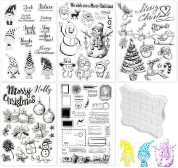 Nikcorp Set silikonskih božićnih pečata za DIY, 5 listova za scrapbooking i izradu čestitki, prozirni, 16x11 cm