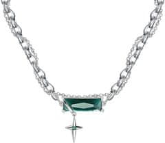 Nikcorp Srebrna ogrlica sa zelenim kristalom, unisex lančić, elegantan modni dodatak, podesiva duljina 23,5-26,5 cm, poklon