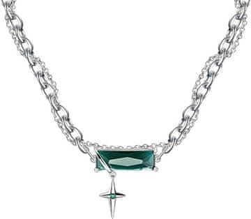 Nikcorp Srebrna ogrlica sa zelenim kristalom, unisex lančić, elegantan modni dodatak, podesiva duljina 23,5-26,5 cm, poklon