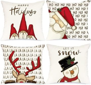 Nikcorp Božićne jastučnice set 4 kom, dekorativne navlake za ukrasne jastuke za dnevni boravak, spavaću sobu, bijele 40x40 cm