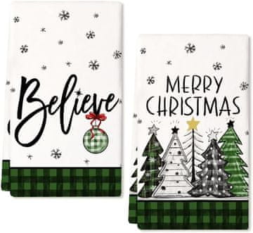 Nikcorp Set 2x božićni kuhinjski ručnik, dekorativni, mekani poliester, uzorak božićnog drvca, za blagdanski stol, 40x60 cm