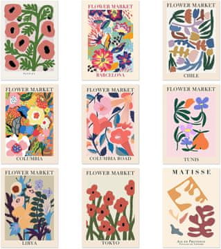 Nikcorp Set postera s motivom cvijeća, 9 komada, elegantna zidna dekoracija za dnevni boravak i spavaću sobu, 25 x 20 cm