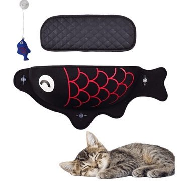 Nikcorp Ležaljka za mačke za prozor, viseća mreža u obliku ribe, krevet za sunčanje i odmor, s jakim vakuumskim držačima, crna 56x18x20 cm