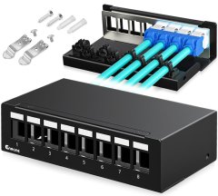 Nikcorp Prazni patch panel 8 portova za mrežni ormar, 1U modularna razvodna ploča za RJ45, HDMI, USB keystone module, crni