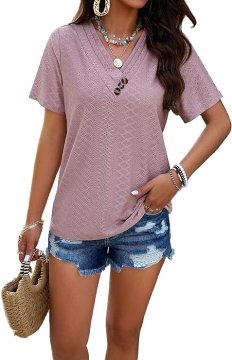 Nikcorp Ženska majica kratkih rukava, prozračna i lagana, klasični V-izrez, elegantan dizajn za ljeto, roza boja, veličina M