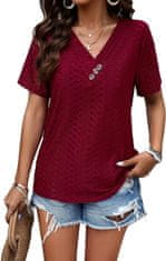 Nikcorp Ženska majica kratkih rukava, udobna i prozračna, klasični V-izrez, elegantan dizajn za ljeto, bordo boja, veličina S