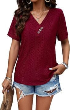 Nikcorp Ženska majica kratkih rukava, udobna i prozračna, elegantni V-izrez, ležerni kroj za svaki dan, bordo, veličina XL