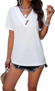 Nikcorp Ženska majica kratkih rukava, prozračna i lagana za ljeto, elegantni V-izrez, ležerni kroj, bijela, veličina M