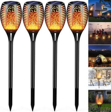 Nikcorp Solarne baklje za vrt 4 kom, vodootporne IP65 s realističnim efektom plamena, automatsko paljenje, 33 LED, toplo žuto svjetlo