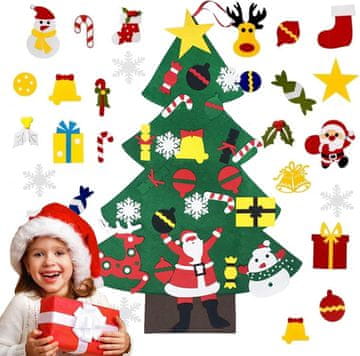 Nikcorp Božićno drvce od filca DIY s odvojivim ukrasima, edukativna igračka za djecu, zidna dekoracija za vrata, 95x70 cm
