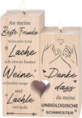 Nikcorp Drveni svijećnjak sa svijećama u obliku srca, personalizirani poklon za najbolju prijateljicu, romantična dekoracija, 12x10x4,5 cm