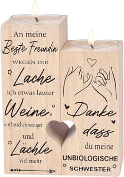 Nikcorp Drveni svijećnjak sa svijećama u obliku srca, personalizirani poklon za najbolju prijateljicu, romantična dekoracija, 12x10x4,5 cm