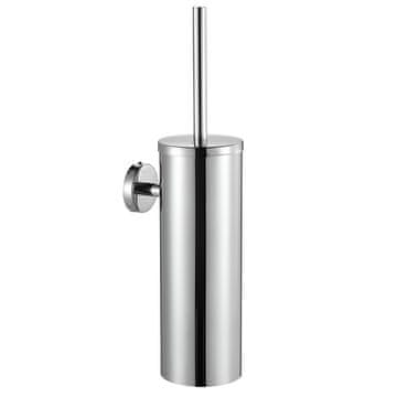 Nikcorp WC četka zidna s posudom, montaža bez bušenja, nehrđajući čelik 304, antibakterijska, otporna na koroziju, krom srebrna