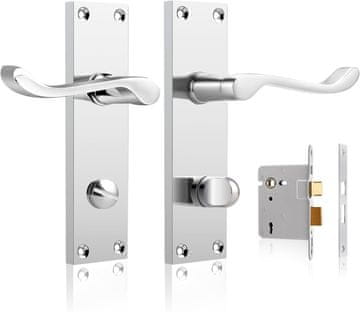 Nikcorp Kvake za vrata sa štitom, set 5 pari, za sobna vrata s bravom bez ključa, polirani krom, univerzalne, srebrne