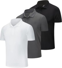 Nikcorp Set 3 muške polo majice, prozračne i brzosušeće, za sport i slobodno vrijeme, crna, bijela, siva, veličina S