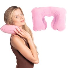 Nikcorp Putni jastuk na napuhavanje za vrat, ergonomski naslon za glavu za avion i auto, vodootporan i kompaktan, roza boja