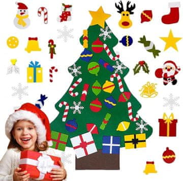 Nikcorp Božićno drvce od filca DIY s odvojivim ukrasima, edukativna igračka za djecu, zidna dekoracija za vrata, 95x70 cm