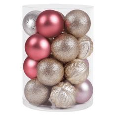Nikcorp Božićne kuglice za bor, nelomljive i sigurne za djecu, set 20 komada s vezicama, crvene, zlatne i roze, 6 cm