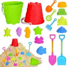 Nikcorp Set igračaka za plažu i pijesak, 17 komada, za kreativnu igru, s kanticom, lopaticom, grabljama i kalupima, izdržljiva plastika