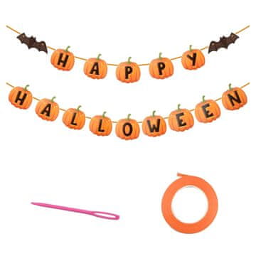 Nikcorp Girlanda baner Happy Halloween za zabave, dekoracija s bundevama i šišmišima, za unutarnju i vanjsku upotrebu, crno-narančasta