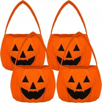 Nikcorp Vrećice za slatkiše za Halloween u obliku bundeve, set 4 kom, višekratne platnene torbice za poklone, narančasto-crne 14x18cm