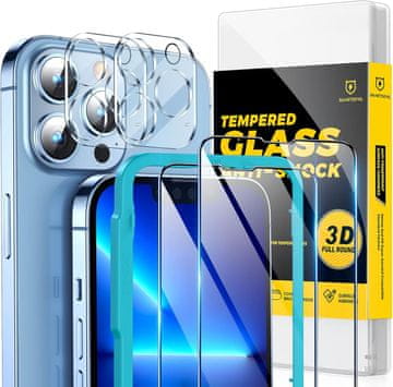 Nikcorp Kaljeno staklo za iPhone 13 Pro Max, 9H tvrdoća, 2 komada s okvirom za montažu i zaštitom za kameru, oleofobni premaz